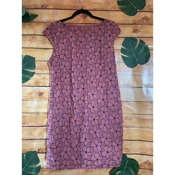 Floral mauve eyelet 100% cotton dress with pockets - Picture 1 of 7